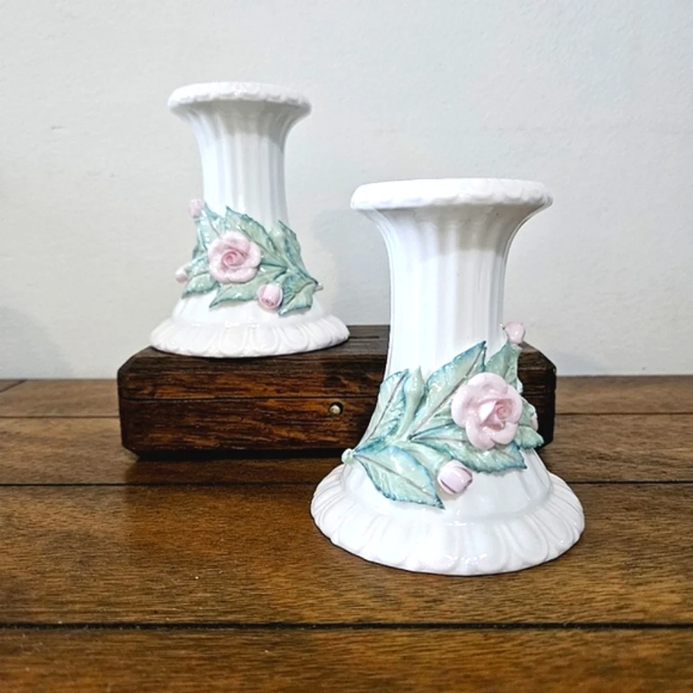 Two Vintage Irish Porcelain Candle Holders